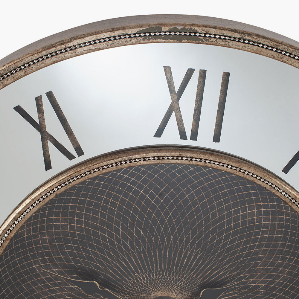 Antique Gold Wood & Geo Print Mirror Wall Clock